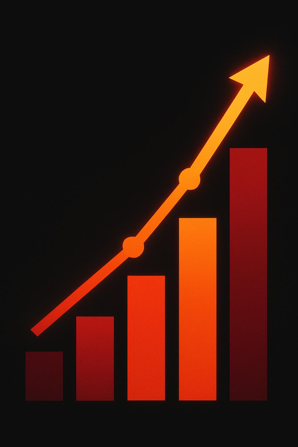 Bold upward growth chart graphic in red and orange representing digital marketing performance results