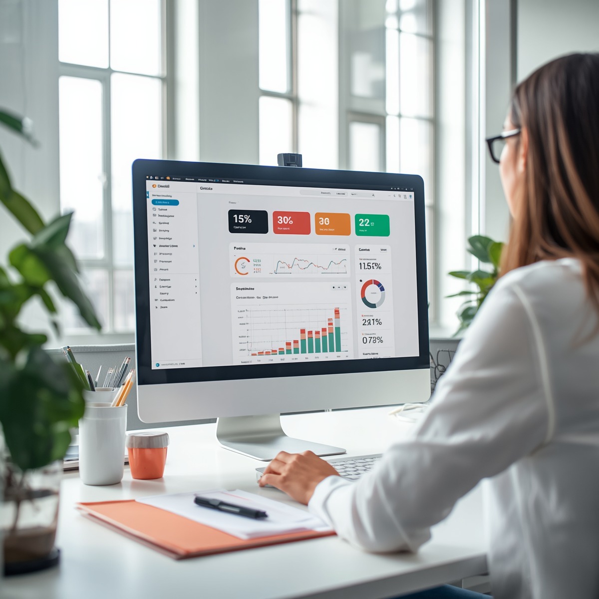 Marketing professional reviewing email campaign strategy on desktop monitor