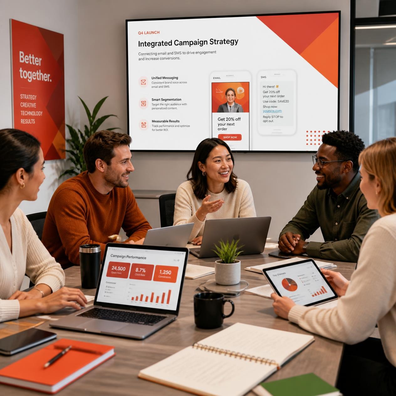 Blayzer Digital marketing team collaborating on email and SMS campaign strategy